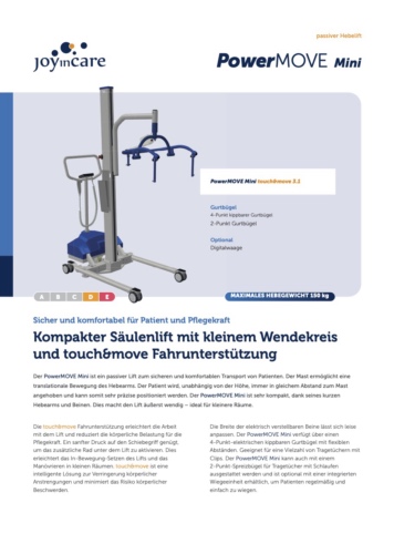 Prospekt Elektro Gurtlifter Power Move Mini mit intelligentem Fahrantrieb