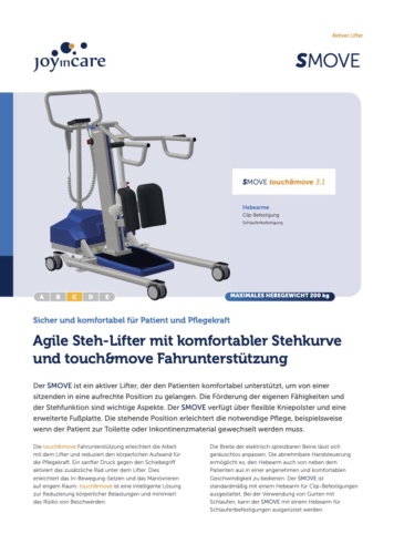 Prospekt Elektro Aufrichtlifter SMove mit intelligentem Fahrantrieb