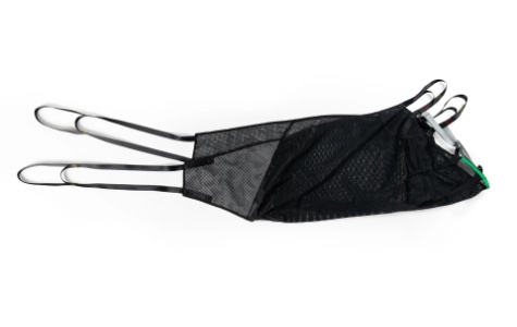 Draufsicht Komfort Aufenthaltsgurt gefaltet ohne Streben Polyester Netz Schwarz Schlaufenaufnahme