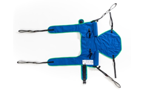 Draufsicht Aussen Toilettengurt mit Kopfstütze aus Polyester Farbe blau mit Schlaufenaufnahme