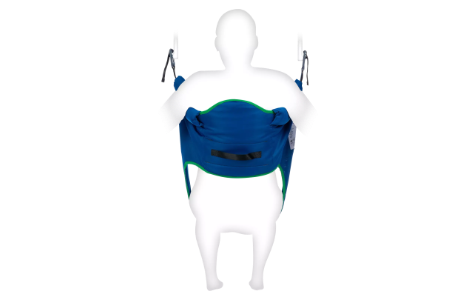 Rückansicht Toilettengurt aus Polyester Farbe blau mit Clipaufnahme