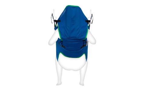 Rückansicht Toilettengurt mit Kopfstütze aus Polyester Farbe blau mit Clipaufnahme