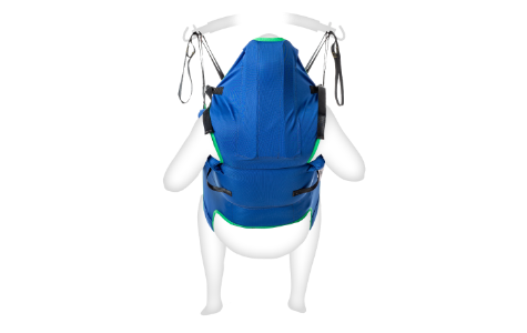 Rückansicht Toilettengurt mit Kopfstütze aus Polyester Farbe blau mit Schlaufenaufnahme