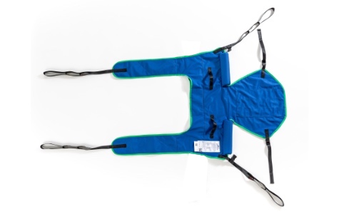 Draufsicht Aussen Toilettengurt mit Kopfstütze aus Polyester Farbe blau mit Schlaufenaufnahme